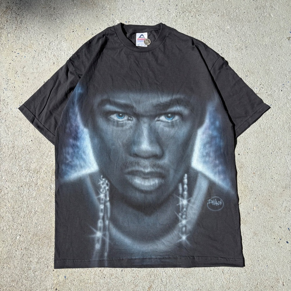 Vintage 50 Cent Rap Tee Alstyle AAA Black Graphic T-Shirt XL 2004 Y2K Hip Hop